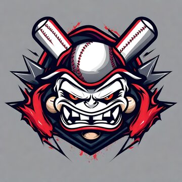 A logo for a baseball sports team featuring the head of a fictional angry character that is suitable for a t-shirt graphic.   
