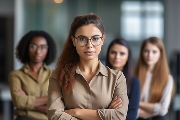 Generative AI - Empowering Diversity: Thoughtful Multicultured Business Women Leading the Way