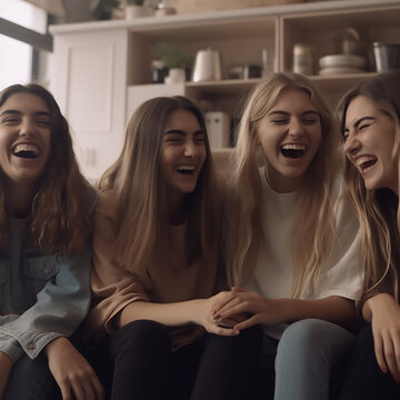 Four Female Friends Laughing and Chilling, Made With Generative AI