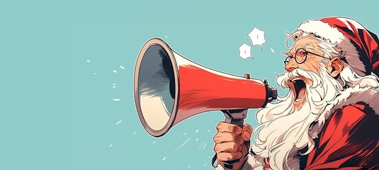 Photo santa clause  cartoon illustration holding megaphone for happy christmas day concept , christmas sale banner. Ai generated
