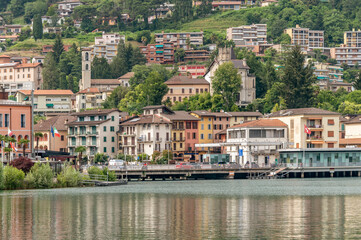 The border between Italy and Switzerland at the customs of Lavena Ponte Tresa and Lake Lugano