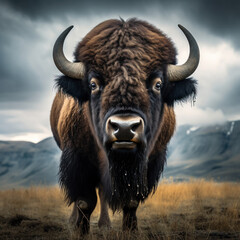 Bison in its Natural Habitat, Wildlife Photography, Generative AI