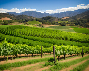 Fototapeta na wymiar Vineyards. Huge fields of grapes. Landscape of vineyards. generative AI