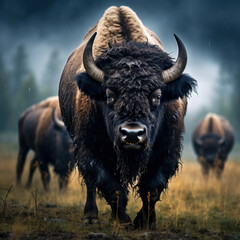 Bison in its Natural Habitat, Wildlife Photography, Generative AI