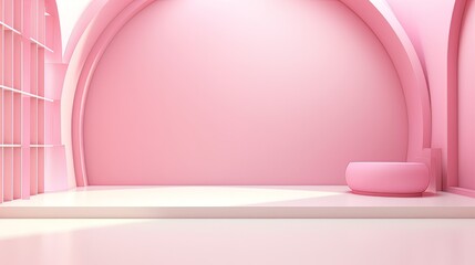 Abstract minimalistic monochrome scene with geometric shapes. Pink visualization AI