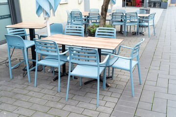 table and chairs in a outdoor restaurant
