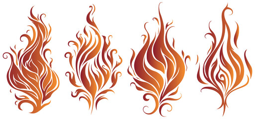 Fire isolated on a white. Flames silhouette for background. Tattoo collection images. Flaming illustration.