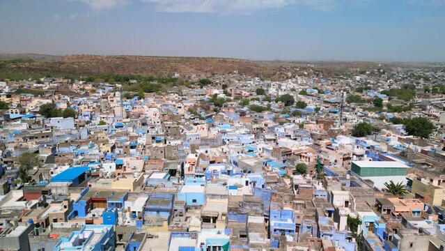 Jodhpur, India: Aerial view of city in Rajasthan and former capital of Kingdom of Marwar - landscape panorama of South Asia from above