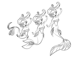 Cartoon set of mermaid dolls coloring page