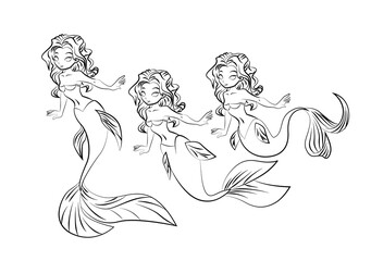 Cartoon set of mermaid dolls coloring page