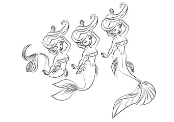 Cartoon set of mermaid dolls coloring page