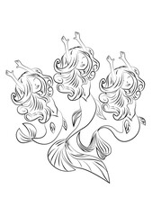 Cartoon set of mermaid dolls coloring page