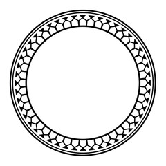 Round Maori geometrical round border frame design. Black and white