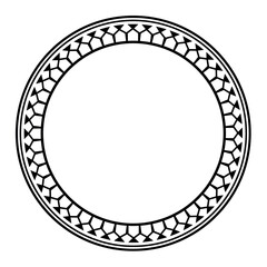 Round Maori geometrical round border frame design. Black and white