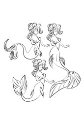 Cartoon set of mermaid dolls coloring page