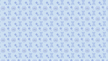 Simple background of seamless pattern with mask, heart and ADN sign blue background. 2d illustration