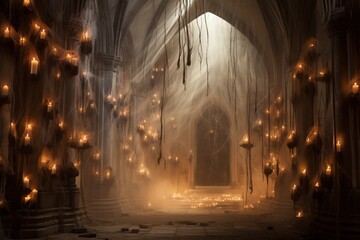 candles illuminating a cobweb laden crypt