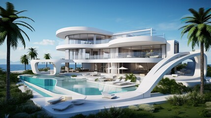 Obraz na płótnie Canvas white beach villa with big pool and great view