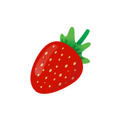 Stawberry red summer fruit, white background. Vector graphic illustration. Vegetarian cafe print, poster, card. Natural, organic dessert sweet, fresh berry