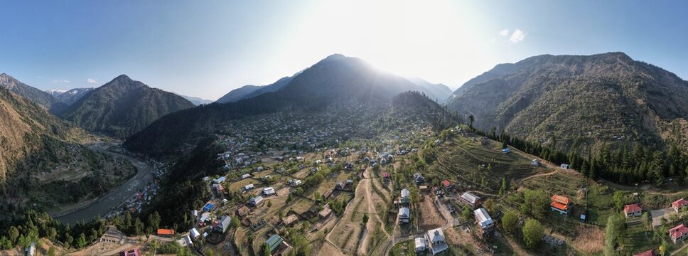 Landscape of a Village in Mountains