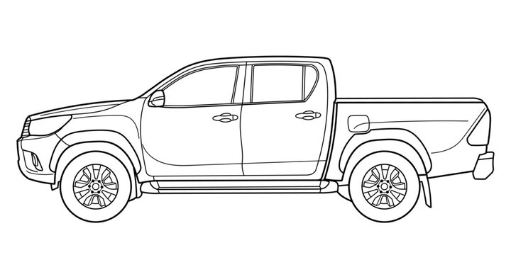 Pick-up truck. Modern style. Vector outline doodle illustration