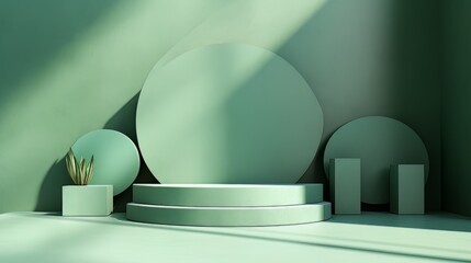 Abstract minimalistic monochrome scene with geometric shapes. Green visualization AI