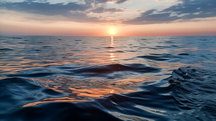 Calm. Smooth surface of the sea. Sunset over the calm sea. Generative AI technology.