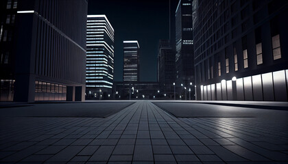 Fototapeta na wymiar City skyline and modern commercial buildings night view with empty square floor, night city street Ai generated image 