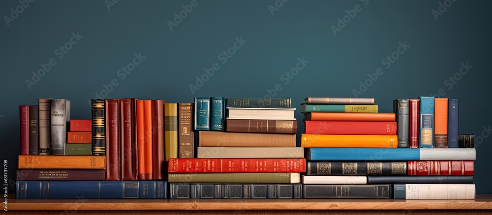 Poster A bookshelf banner featuring a stack of books with bookmarks, providing ample copy space for advertising text.