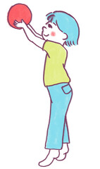 高い所にあったボールを取る、子ども