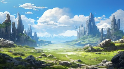 Landscape in the morning. AI generated art illustration.