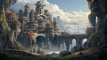 Naklejka premium Landscape in the morning. AI generated art illustration.