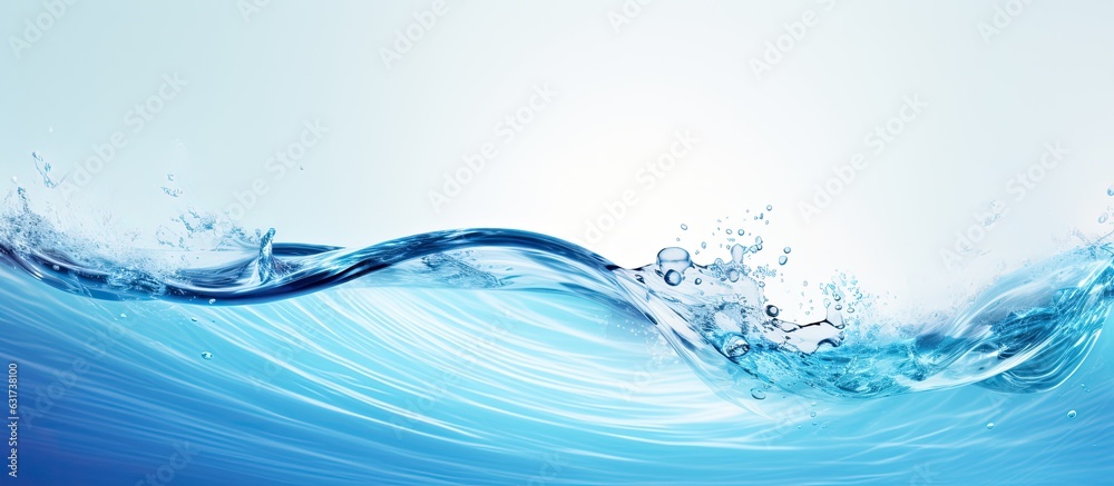 Fototapete A summer banner background with a texture of transparent blue water waves, featuring splashes and bubbles. The waves are illuminated by sunlight, creating a vibrant and refreshing image. copy space