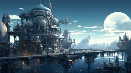 Fototapeta premium Steam train in the mountains. AI generated art illustration.