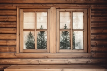 Unrecognizable comfort wooden house interiors with windows, close-up, Rustic minimalism creative design