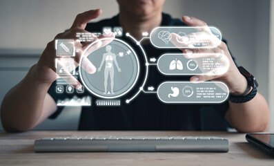 health information technology (IT) virtual medical interface use for analysis and check patient health.Medicine Medical science and biotechnology