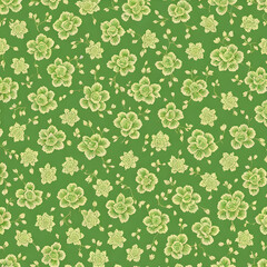 Green background with flowers. Wallpaper with flowers. Green wallpaper. Color patterns decoration. generative AI