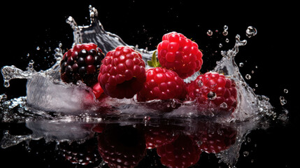 blackberry and red fresh water splashing on the isolated background