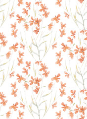 Fototapeta premium Orange Watercolor Wild Flower Seamless Pattern