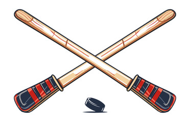Hockey Stick vector Illustration, Ice Hockey puck and stick vector drawing