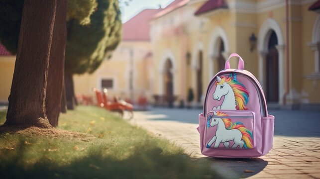 School backpack assembled for the beginning of the school year. High quality illustration