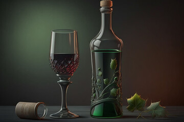 Showcasing the elegance of a beautifully arranged glass of wine and wine bottle, perfect for captivating product photography. Ai generated