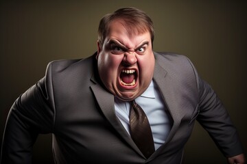 Obraz premium angry screaming obese businessman looking at camera