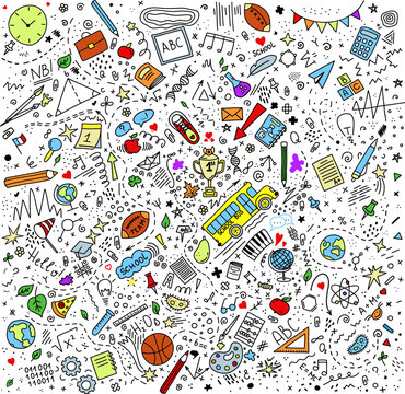Back to school doodles scetch items on transparent background