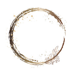 Gold Foil Frame . Gold botany flowers. Gold splatter frames glitter. Gold brush stroke on transparent background.	