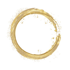 Gold Foil Frame . Gold botany flowers. Gold splatter frames glitter. Gold brush stroke on transparent background.	