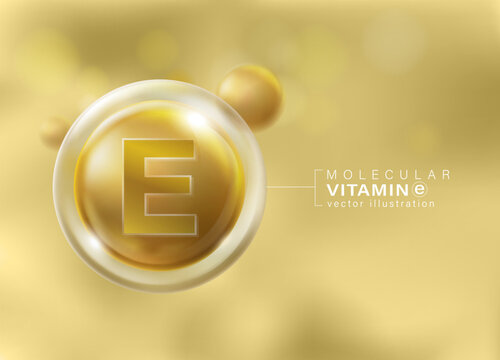 Vitamin E molecule floating in front of isolated pastel purple background. vitamins that are important to the body, advertising media, dietary supplements, cosmetics, multivitamins.