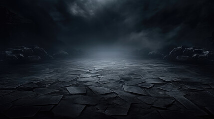 Enigmatic fog enshrouds the obsidian ground in darkness