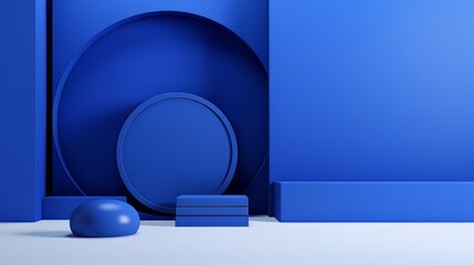 Abstract minimalistic monochrome scene with geometric shapes. Blue visualization AI
