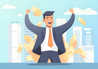 Happy business owner saving money. Business idea